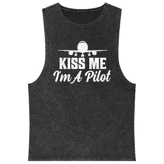 Kiss Me I'm A Pilot Aviation Airline Mineral Wash Tank Tops