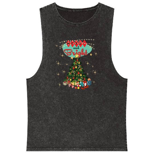 Merry and Bright Retro Christmas Mineral Wash Tank Tops