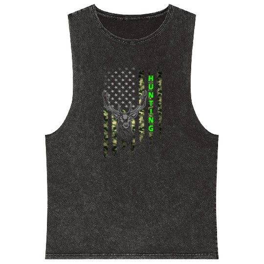 Patriotic Buck Deer Hunting Mineral Wash Tank Tops
