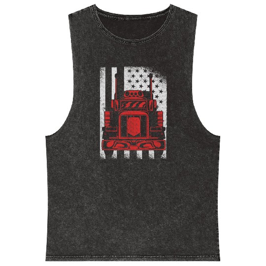Truck Driver US FLAG, Truck, Trucker Dad Mineral Wash Tank Tops