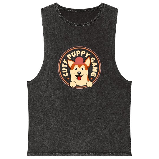 Cute Puppy gang Mineral Wash Tank Tops