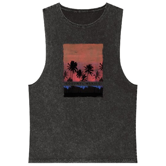 Cozumel Mexico Vacation Souvenir Beach Palm Tree Mineral Wash Tank Tops