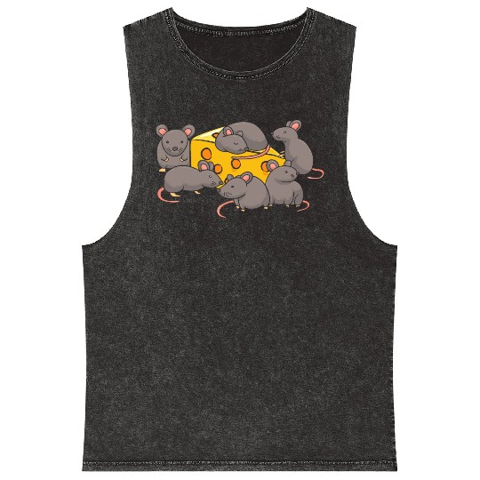Cute Rats Cheese Lover Funny Rat Mineral Wash Tank Tops