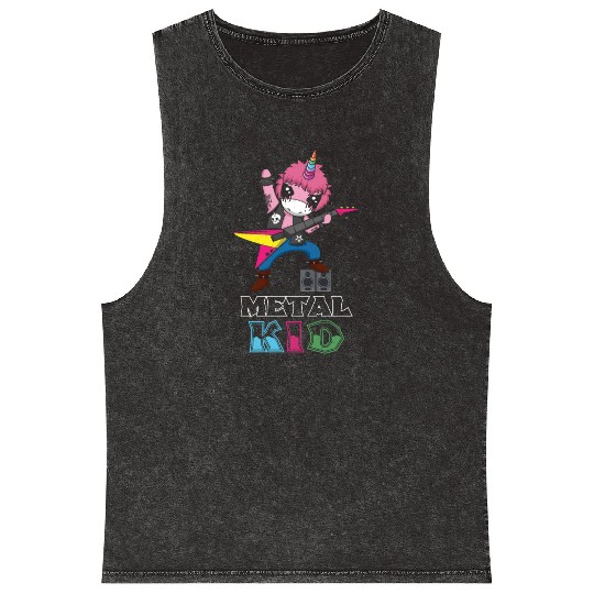 Rocker Unicorn Guitar Metal Kid Music Heavy Rock Mineral Wash Tank Tops