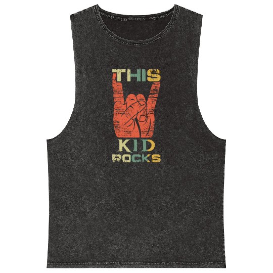 Vintage Rock Sign Rock Hand Metal Kid Mineral Wash Tank Tops
