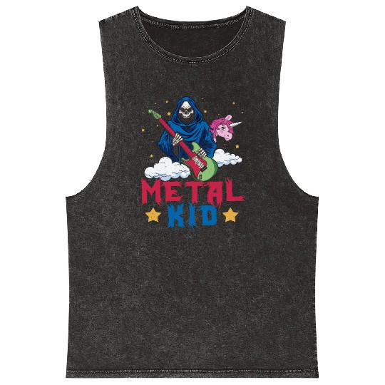 Grim Bone Unicorn Rainbow Metal Rock Metal Kid Mineral Wash Tank Tops