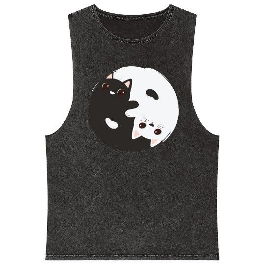 ying yang cat Mineral Wash Tank Tops