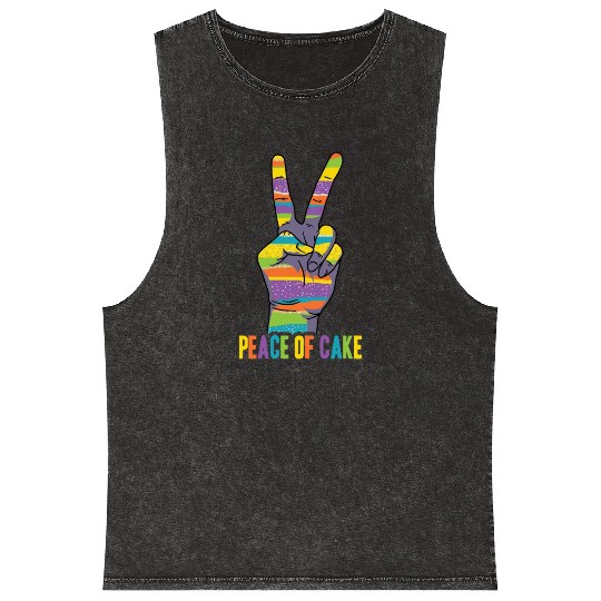 Peace of Cake Hand Sign Peaceful World Earth Mineral Wash Tank Tops