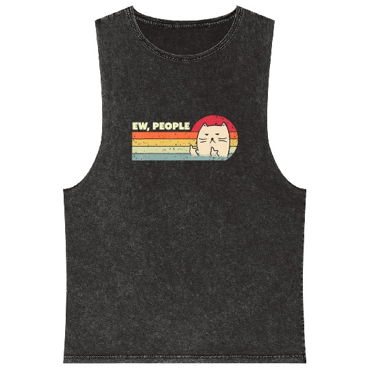 Retro Style Ew, People Mineral Wash Tank Tops Funny Cat
