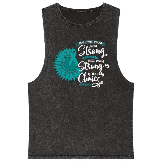 Cervical Cancer Awareness Month Teal Sunflower Mineral Wash Tank Tops