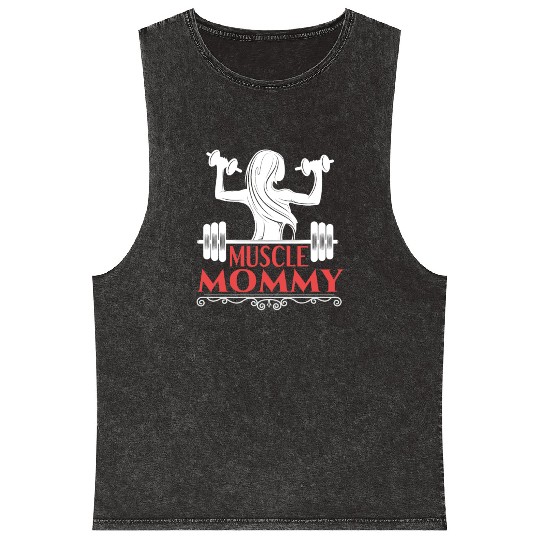 Muscle Mommy fitness saying Mineral Wash Tank Tops