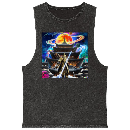Painting of a warrior fighting in an alien world. Mineral Wash Tank Tops