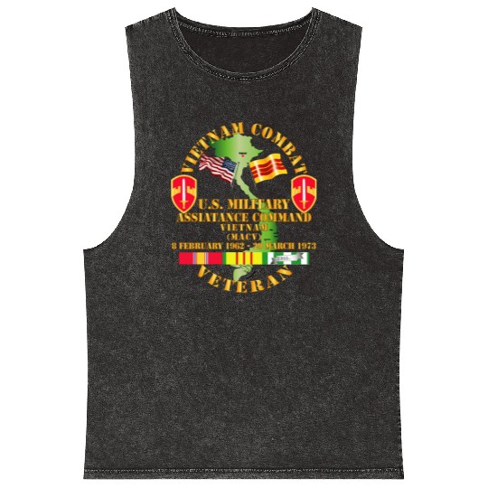 Army Vietnam Combat Veteran US Military Asst Cmd V Mineral Wash Tank Tops