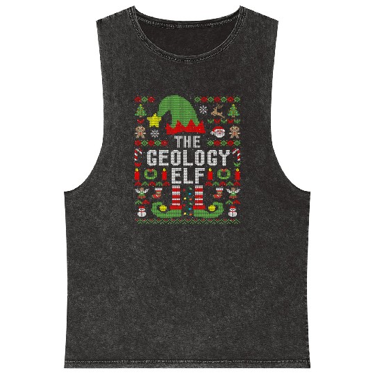 Funny The Geology Elf Ugly Christmas Mineral Wash Tank Tops