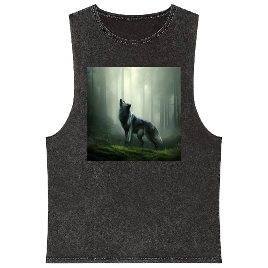 Howling wolf at midnight Mineral Wash Tank Tops