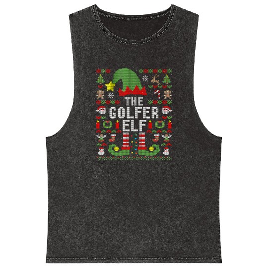 The Golfer Elf Ugly Christmas Matching Family Mineral Wash Tank Tops