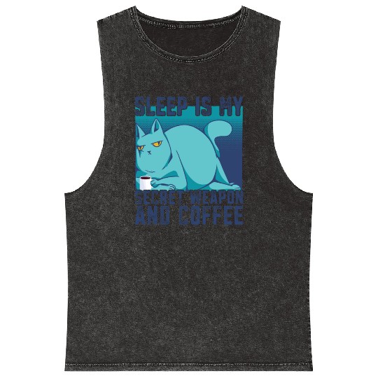 Cat Drinking Coffee Tired I Need Coffee Mineral Wash Tank Tops