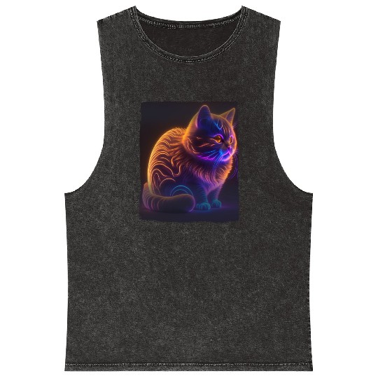 Lets Glow Crazy Cat Kitten Fluffy Cat Mineral Wash Tank Tops