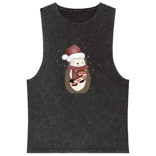 cute hedgehog for christmas with candy cane Mineral Wash Tank Tops