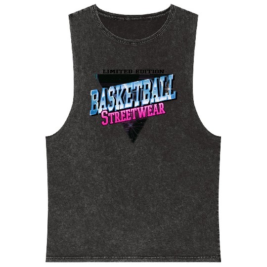 Basketball Sports Font Vintage Retro Streetwear Mineral Wash Tank Tops