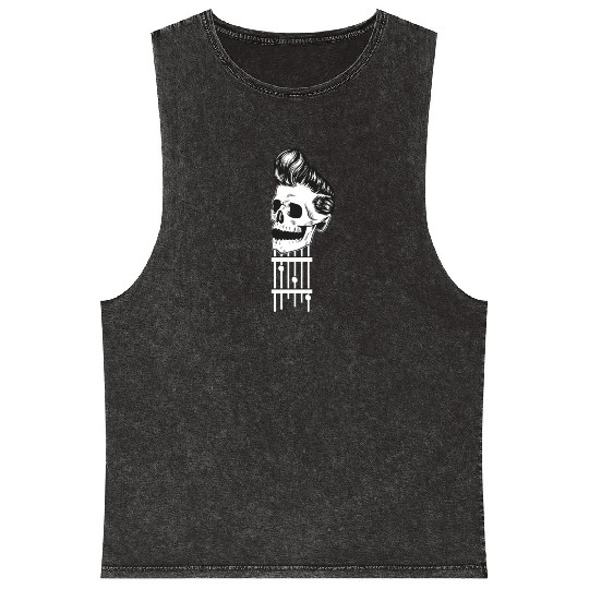 Rock N Roll Skeleton Head -Sweet Rock On Guitar Mineral Wash Tank Tops