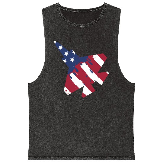 F-35 Lightning Military American Painted Flag Jet Mineral Wash Tank Tops