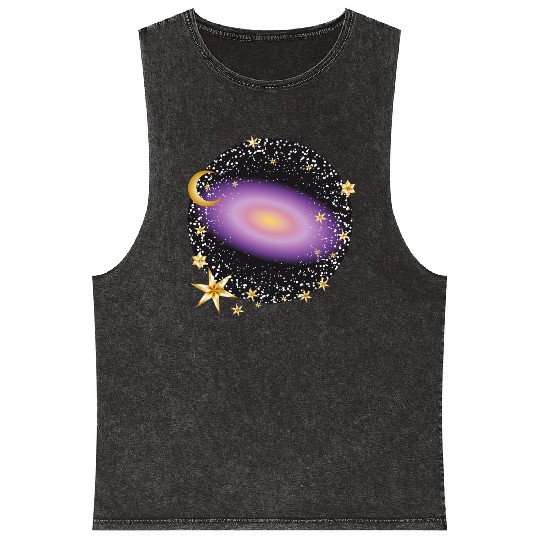 glowing violet galaxy with moon and stars Mineral Wash Tank Tops