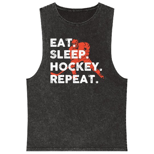 Eat Sleep Hockey Repeat Hockey Funny Ice Hockey Mineral Wash Tank Tops