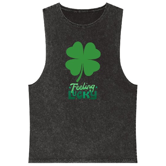 Irish Feeling Lucky four leaf Shamrock Mineral Wash Tank Tops