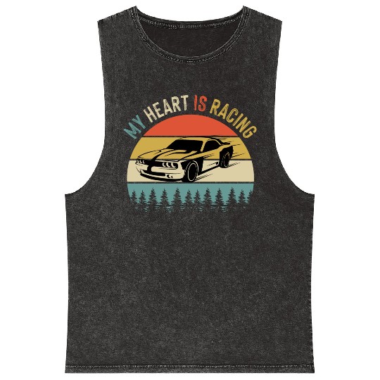 Fathers Day Retro Vintage Speedway Car Racing Mineral Wash Tank Tops