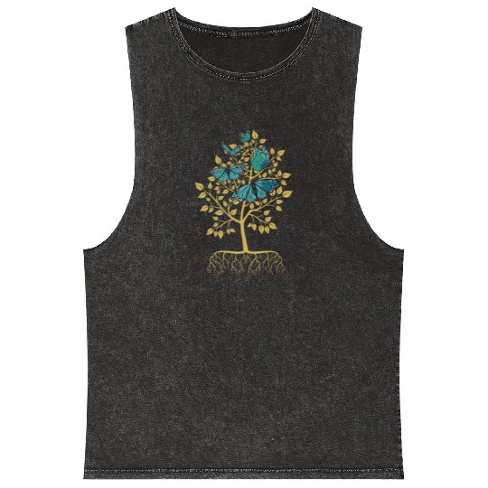 Butterfly Tree Beautiful Animal Butterflies Tree Mineral Wash Tank Tops