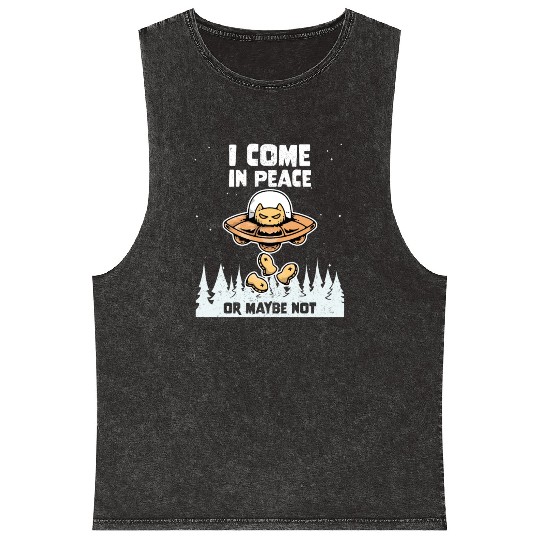 Alien Galaxy Cat Lover Come In Peace Or Maybe Not Mineral Wash Tank Tops