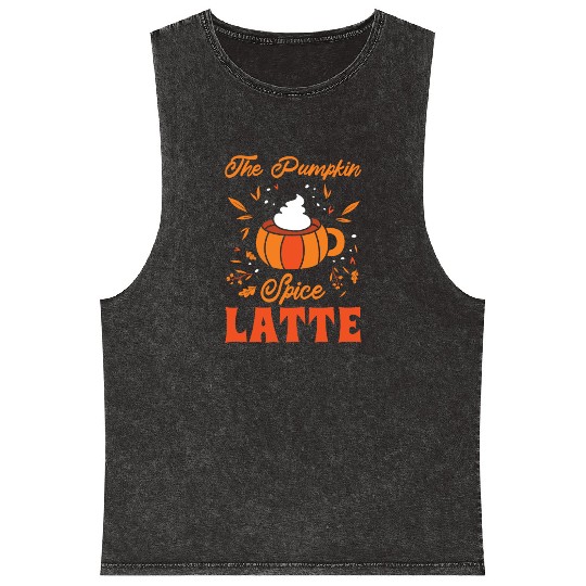 Pumpkin Spice Latte Halloween Coffee Lover Tarot Mineral Wash Tank Tops