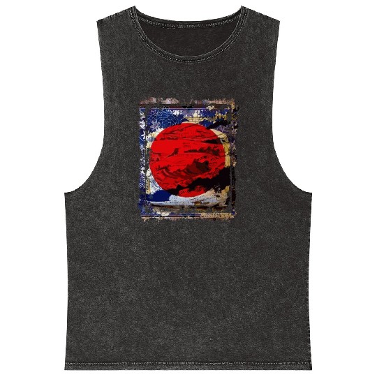 Japan Flag Red Circle Blue Mountain Collage Art 74 Mineral Wash Tank Tops