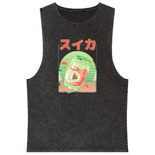 90s Japanese Watermelon Soda Vaporwave Mineral Wash Tank Tops