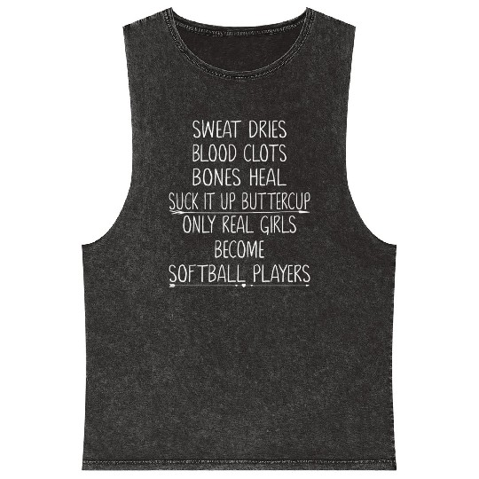 Real Girls Become Softball Players Womens Softball Mineral Wash Tank Tops