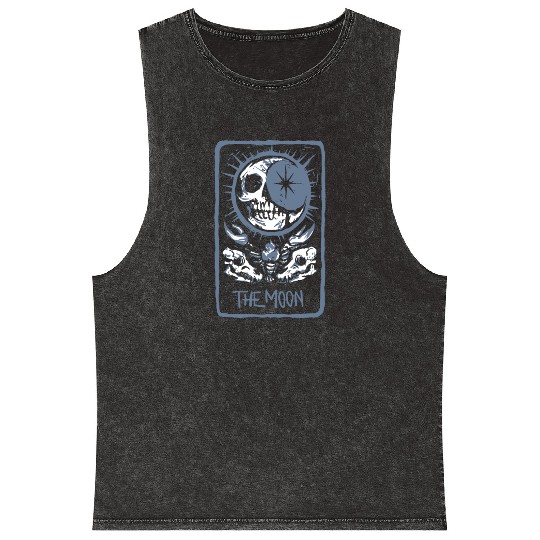 The Moon Skeleton Skull Tarot Card Mineral Wash Tank Tops