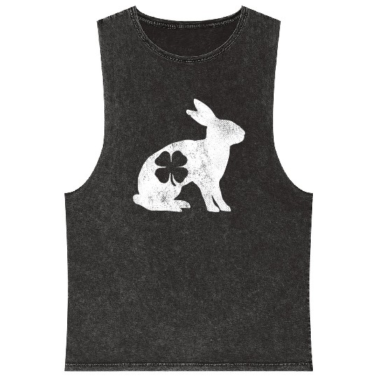 St Patrick's Day Rabbit Bunny Irish Green Shamrock Mineral Wash Tank Tops