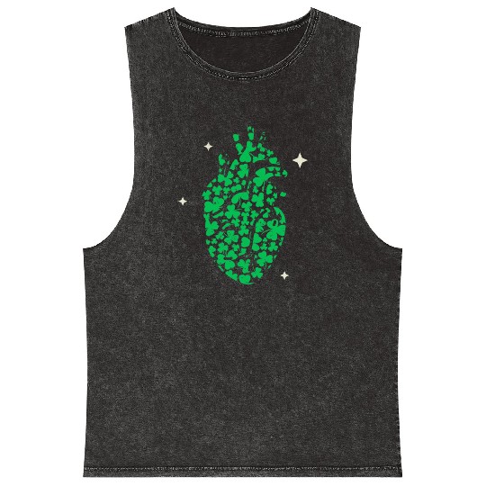 Shamrock Heart Cardiac Nurse St Patricks Day Mineral Wash Tank Tops