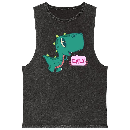 EMILY - Lovely girl name with cute dinosaur Mineral Wash Tank Tops
