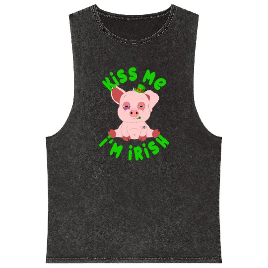 St Patricks Day Year of the Pig Shenanigan Piglet Mineral Wash Tank Tops