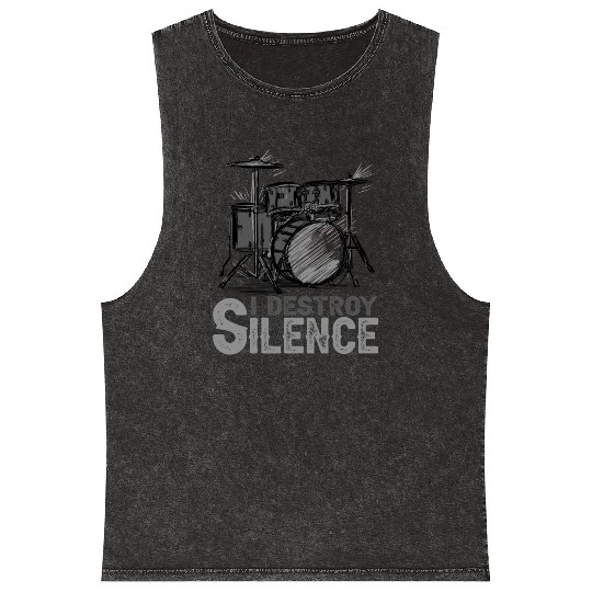 I Destroy Silence Drummer Band Music Beat Drum Mineral Wash Tank Tops