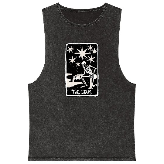 The Star Skeleton Skull Tarot Card Mineral Wash Tank Tops