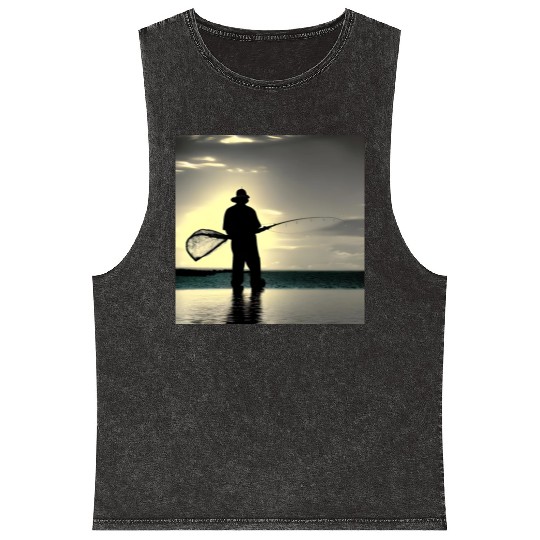 Fishing fish lifestyle fisherman with fishing rod Mineral Wash Tank Tops