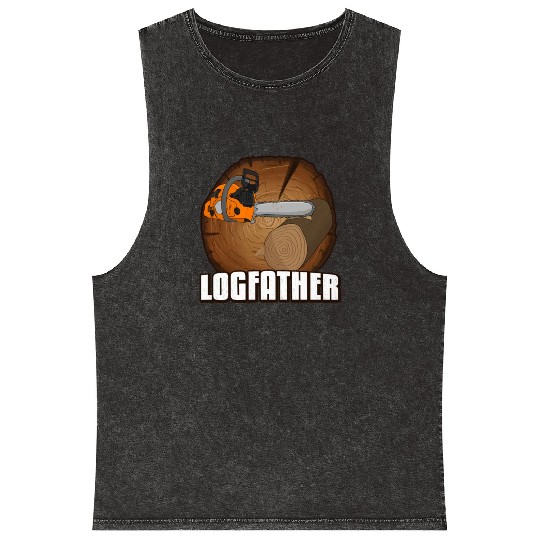 chainsaw Logfather Lumberjack Mineral Wash Tank Tops
