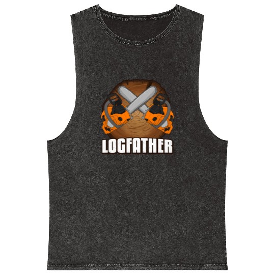 chainsaw Logfather Lumberjack Mineral Wash Tank Tops