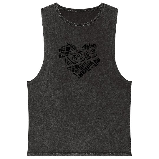 Aries Heart Word Cloud Doodle Astrology Zodiac Sta Mineral Wash Tank Tops