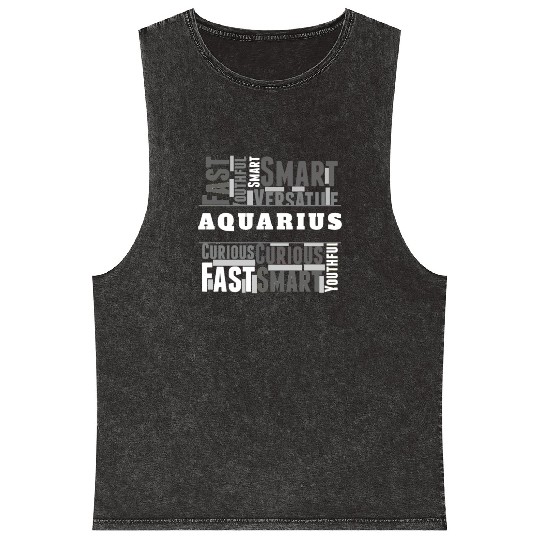 Aquarius Zodiac Star Sign Word Cloud Square Monoch Mineral Wash Tank Tops