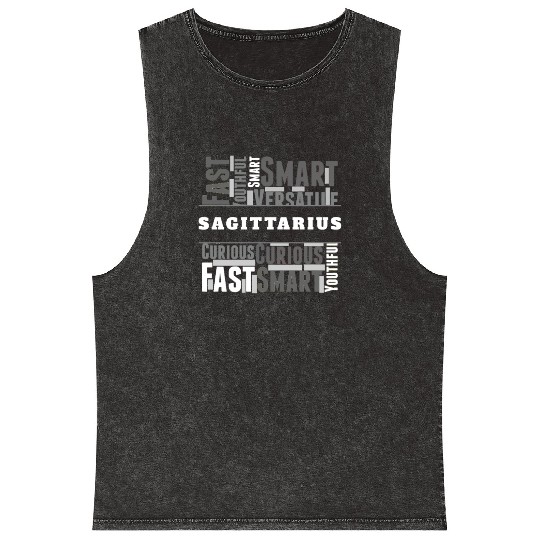 Sagittarius Zodiac Star Sign Word Cloud Square Mon Mineral Wash Tank Tops