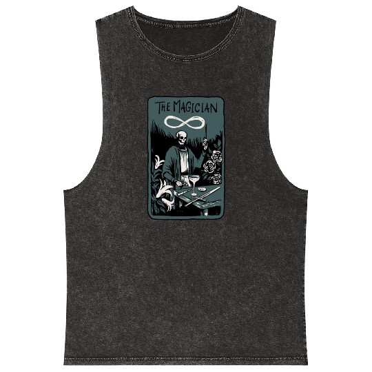 The Magician Skeleton Skull Tarot Card Mineral Wash Tank Tops